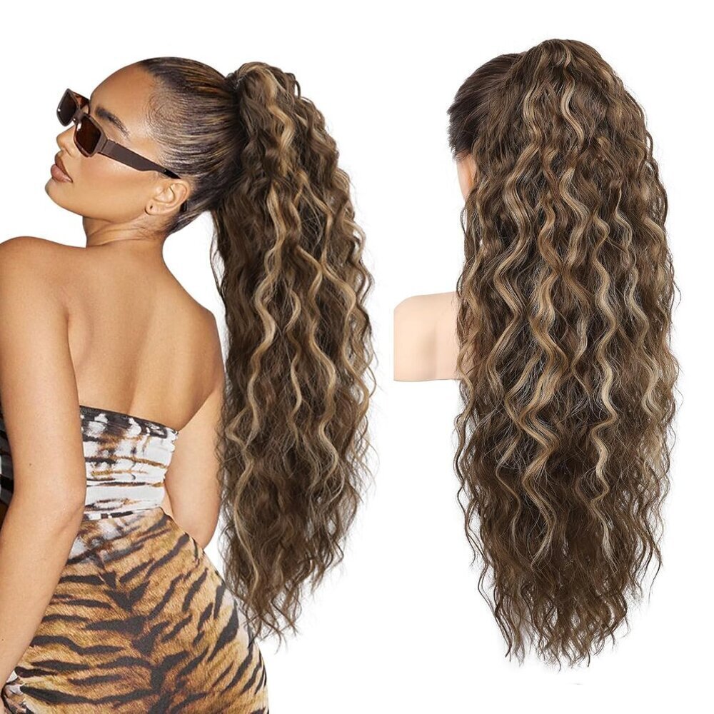 Ponytail Extension 26" Long Claw Clip Ponytail Extension Curly Wavy Pony Tails H